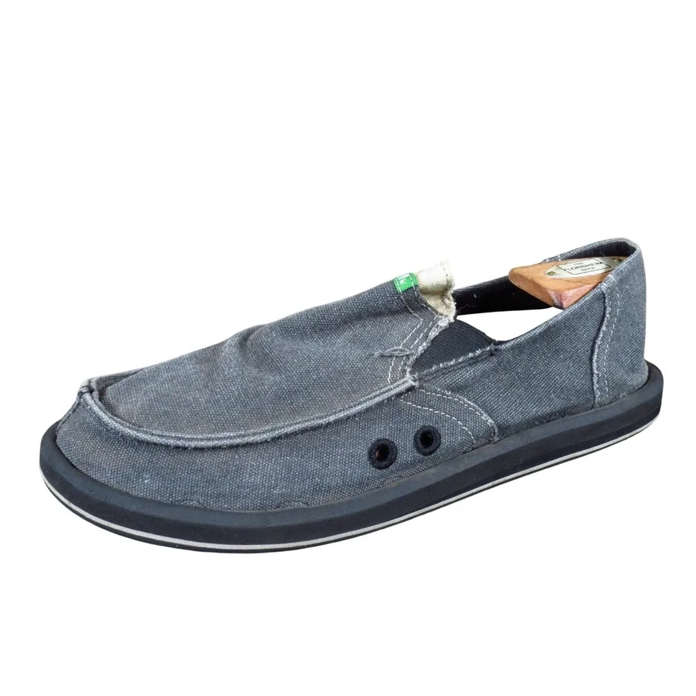 Sanuk Pick Pocket Mens Sidewalk‎ Surfer Loafer Size 8 Beach Travel Charcoal Gray